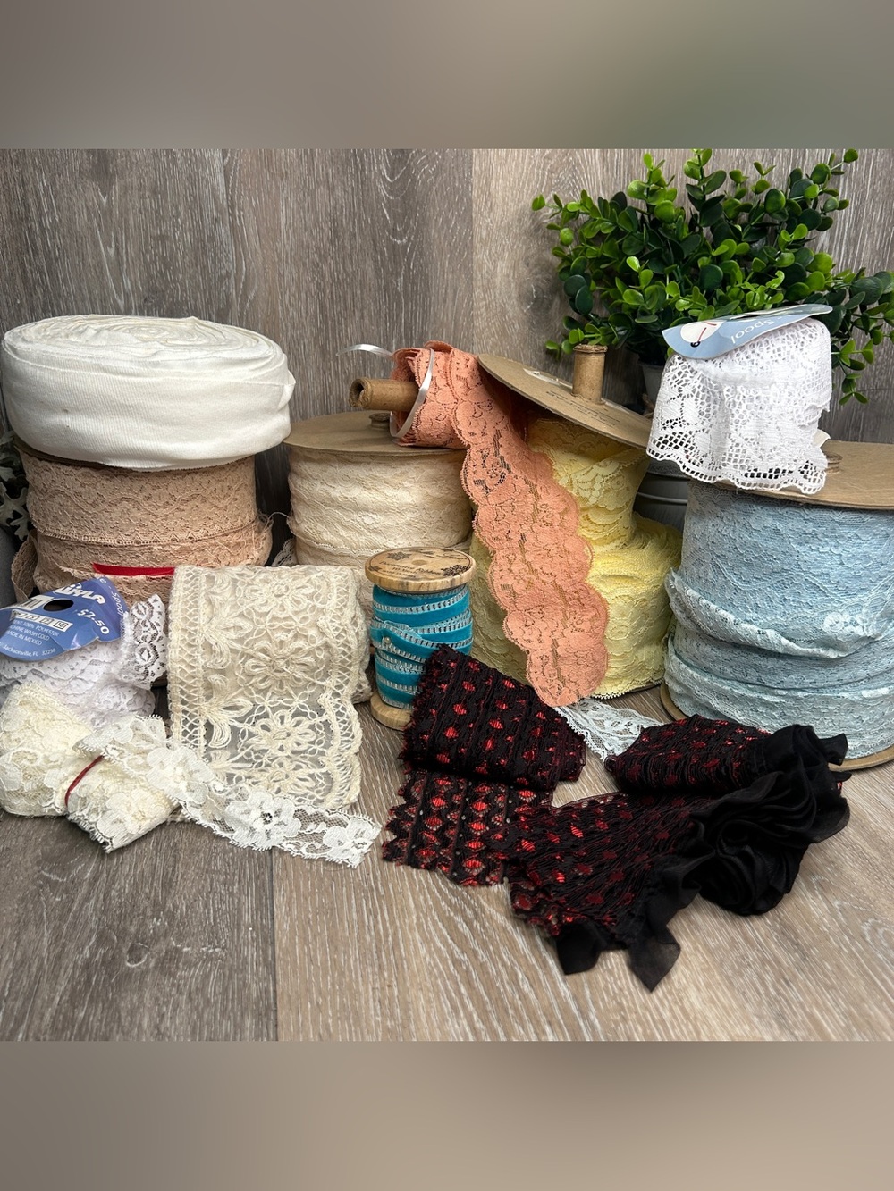 Vintage & Craft Lace Trim & Ribbon Bulk Lot – Assorted Styles, Spools & Trim